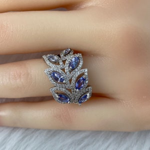 Natural Tanzanite Gem With S925 Sterling Silver Plated 18K White Gold Ring/Birthstone of Dec/Adjustable opening/Mother&#39;s Day Gift/Ring