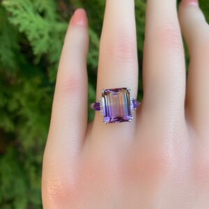 Bague amétrine, 5 carats, bicolore, bague réglable en argent sterling image 3
