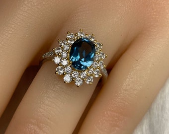 London Blue Topaz Ring, 18K Gold over Sterling Silver, Adjustable