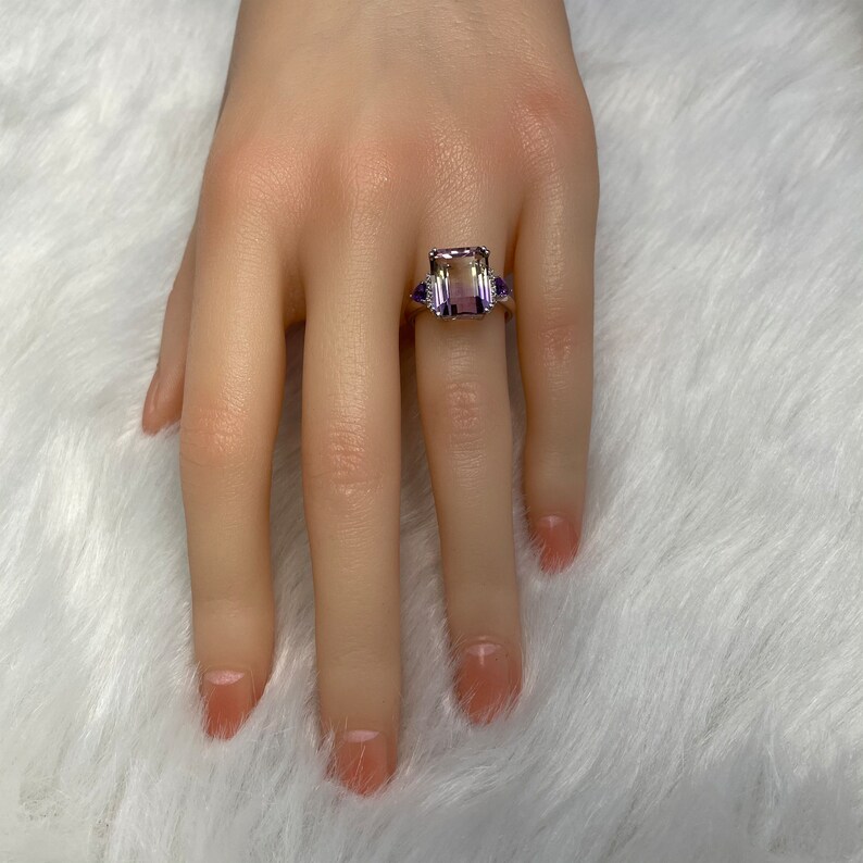 Bague amétrine, 5 carats, bicolore, bague réglable en argent sterling image 9