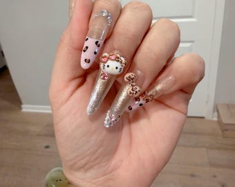 Lot de 10 faux ongles faits main, coffret mystère, nail art 3D, cadeau surprise aléatoire