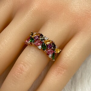 Tourmaline Gemstone Ring, S925 Sterling Silver 18K Rose Gold, Adjustable
