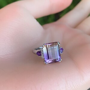 Bague amétrine, 5 carats, bicolore, bague réglable en argent sterling image 2