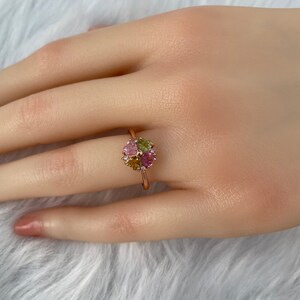 Natural Colored Tourmaline Gemstone With S925 Sterling Silver Plated 18K Rose Gold/Birthstone of Oct/Anniversary Gift/Adjustable opening