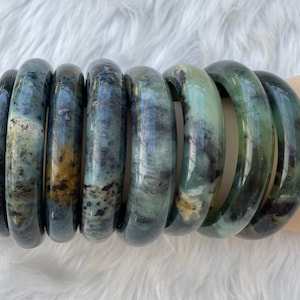 All Natural Serpentine Jade/Jade/Serpentine/Jade Slip-On Bracele/Bangle/Bracelet/Earth/Ocean Pattern/Smooth Jade/Gift for Her/Mother&#39;s Day