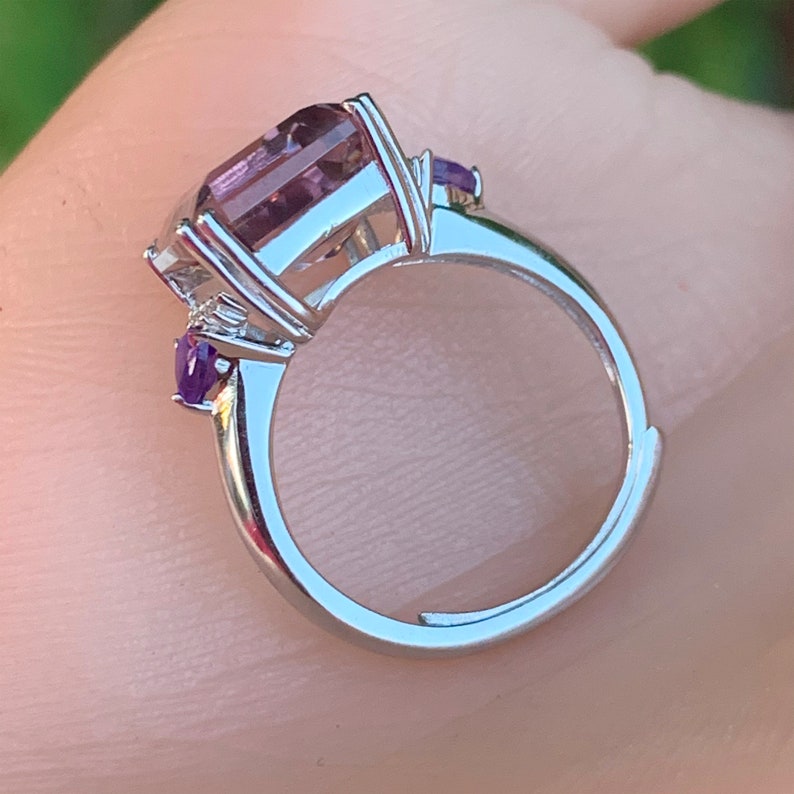 Bague amétrine, 5 carats, bicolore, bague réglable en argent sterling image 7