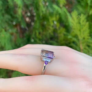 Bague amétrine, 5 carats, bicolore, bague réglable en argent sterling image 5