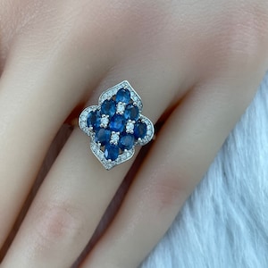 Natural Sapphire With S925 Sterling Silver Plated 18K WhiteGold/Ring/Birthstone Sep/Adjustable Open/Engagement Ring/Mother&#39;s Day Gift