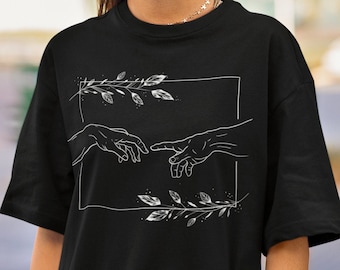 Michelangelo One line Abstract kunst shirt - Unisex esthetische kunstliefhebber minimal shirt Vintage creatie van Adam T-shirt %100 Katoen Hoge Kwaliteit