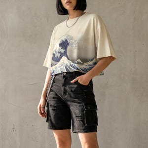 Die große Welle von Kanagawa Crop Top - All Over Kanagawa Ästhetik Damen Crop Top
