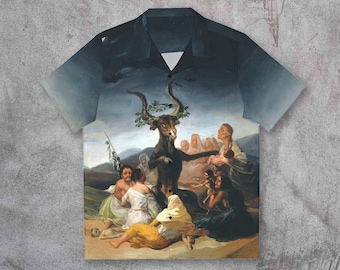 Camicia Francisco de Goya - Camicia artistica a maniche corte con colletto button down - Camicia da uomo - Camicia hawaiana - Camicia da uomo donna Witches Sabbath estetica