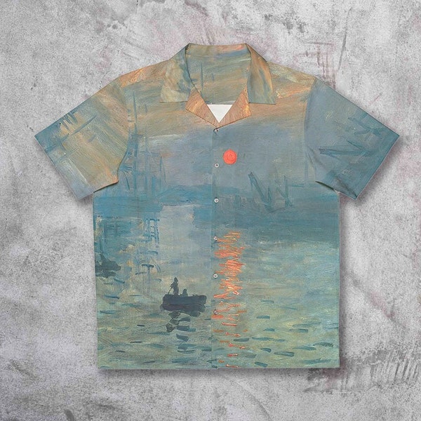 Claude Monet short sleeve shirt inspired- Collared button down art shirt Men - Hawaiian Shirt- Soleil Levant art shirt aesthetic- Hipster