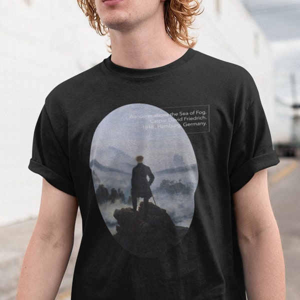 David Friedrich Camicia Unisex - Wanderer above the Sea of Fog Art Tee%100 Cotone di Alta Qualità