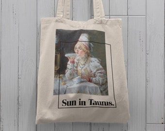 Taurus Horoscope Zodiac Tote Bag Art inspired, Taurus Birthday Gift, Aesthetic art Handbag, Celestial Astrology tarot bag
