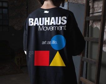 バウハウスTシャツ：ウォルター・グロピウス幾何学模様デザイン、綿100