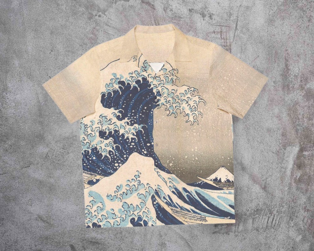 【oan】THE GREAT WAVE Short Sleeve T-shirt 2024 Summer Men's V-neck Short Sleeve T-shirt Casual Print