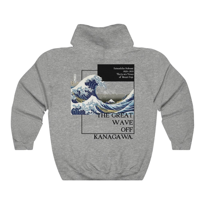 The Great Wave of Kanagawa Hoodie Men hoodie vintage art hooded Hokusai %100 High Quality Cotton-Japanese Art hoodie aesthetic women hoodie Sport Grey