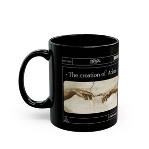 Michelangelo Mug Black - Creation of adam Ceramic Mug - Michelangelo mug artwork