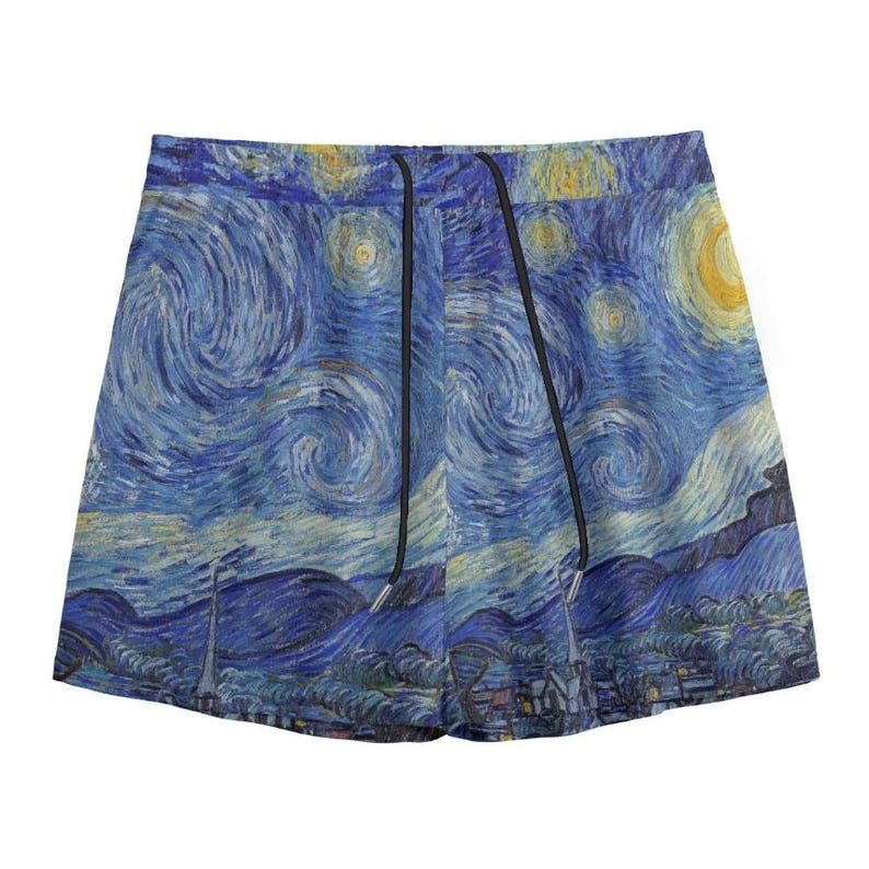 Van Gogh Starry Night Art Swim Shorts - Quick Dry Aesthetic Beach Trunks - Museumcore Summer Wear image 3
