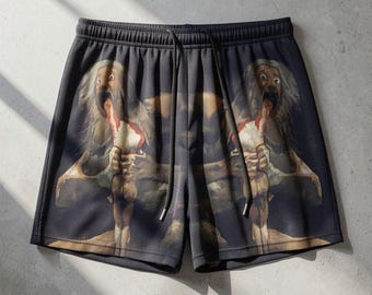 Goya Art Swim Shorts - Quick Dry Aesthetic Beach Trunks - Museumcore Summer Wear - Saturn Devouring His Son