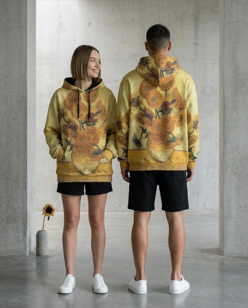 Van Gogh Zonnebloemen Hoodie: Impressionistische Poetcore All Over Print Kunst Sweatshirt afbeelding 2