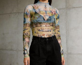 El Bosco Mesh Top Long Sleeve| Garden of earthly delights art Mesh Tee | Dark paintings| Rave Festival Outfit | Hieronymus Bosch