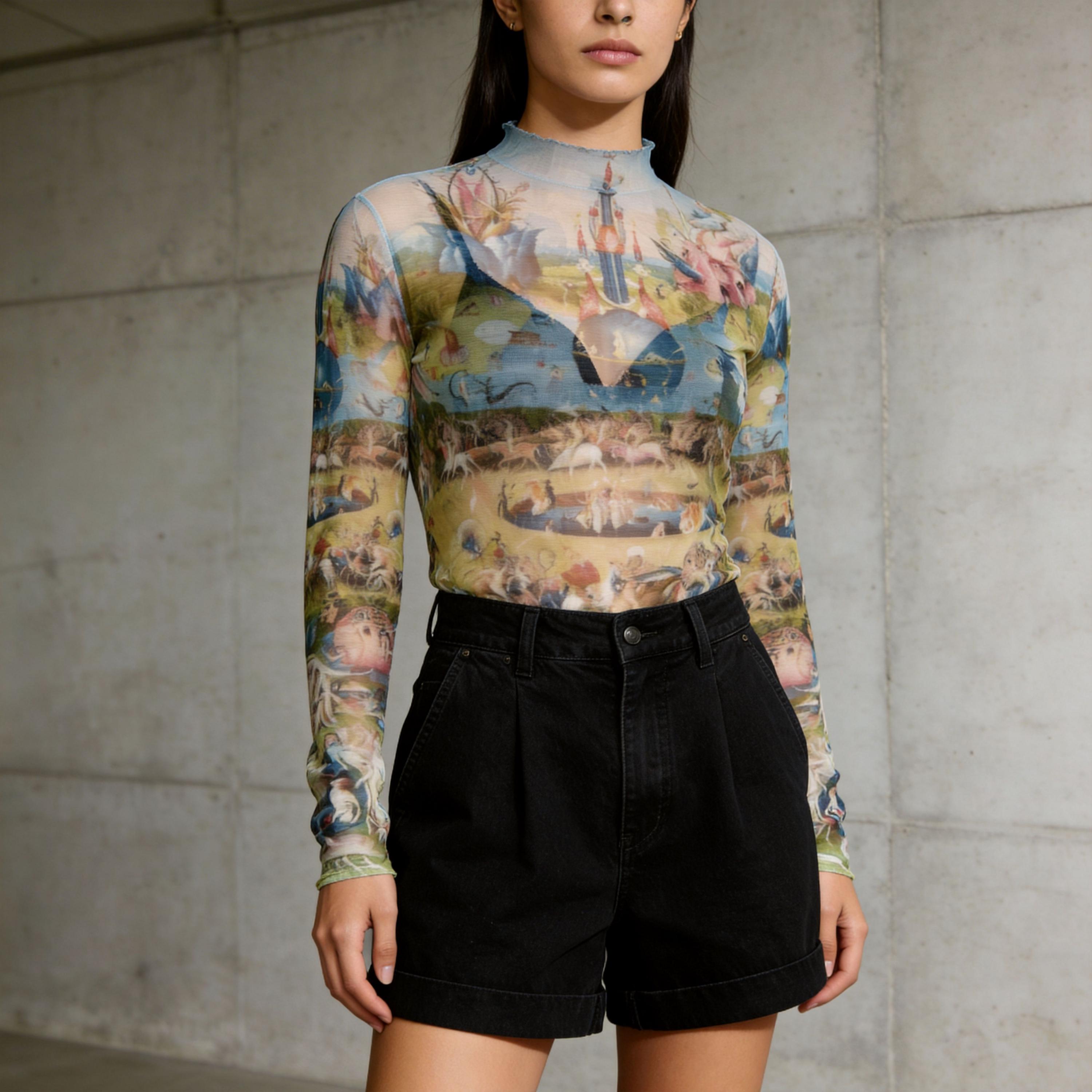 Mesh Top Graphique Cyber Y2K Vintage 2000's, Fabriqué En Italie, Taille XL, Bleu, état 9/10