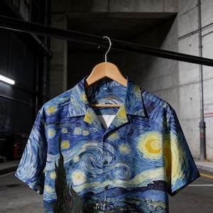 Starry Night shirt - Vincent Van Gogh Collared button down short sleeve shirt - The times of the day - Hawaiian Shirt-men shirt -women shirt