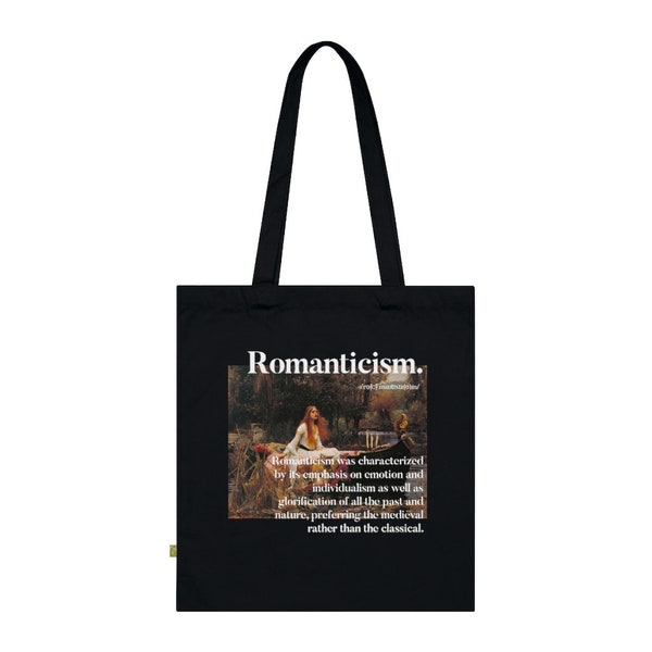 Romanticism art movement Tote bag - Lady of Shalott Organic Cotton black tote bag - Aesthetic vintage bag
