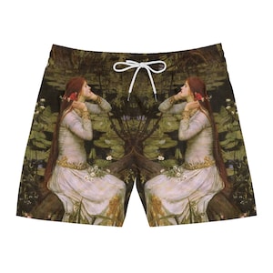 John William Waterhouse Herren Shorts - Ophelia Art Aesthetic Men Relaxed Shorts - Goth Art Dark Art Beach Swim Shorts - kurze Sportbekleidung