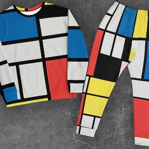 Mondrian Two Piece Sweatshirt & Jogger Set Aesthetic art- Unisex -Mondrian Composition men Autumn Winter Sweatpants women men Comfy grunge
