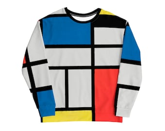 Tribute to Mondrian All over aesthetic art sweatshirt - Inspired Mondrian composition Oversized unisex hoodie