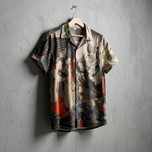 Takiyasha short sleeve shirt - The Witch and the Skeleton Spectre- Collared button down short sleeve shirt  - Hawaiian Shirt - Japanese Art