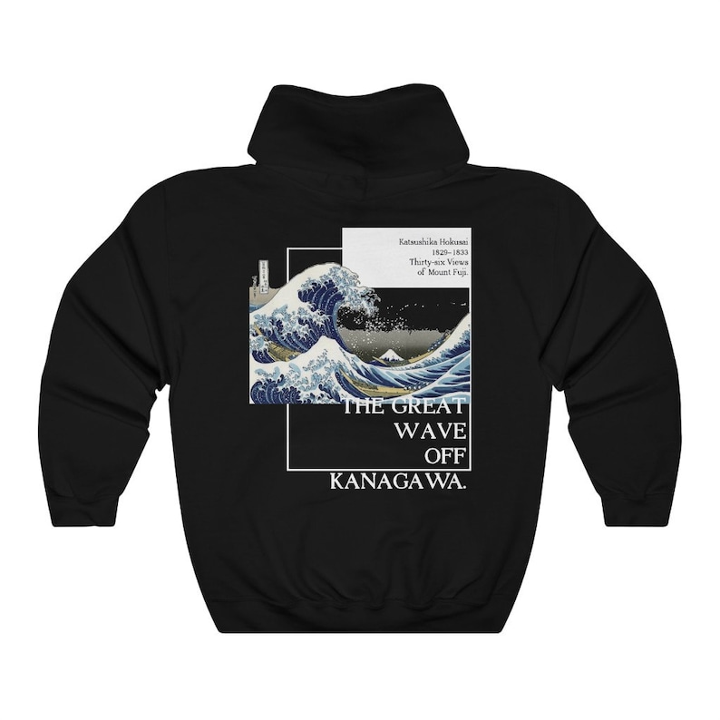 The Great Wave of Kanagawa Hoodie Men hoodie vintage art hooded Hokusai %100 High Quality Cotton-Japanese Art hoodie aesthetic women hoodie Black