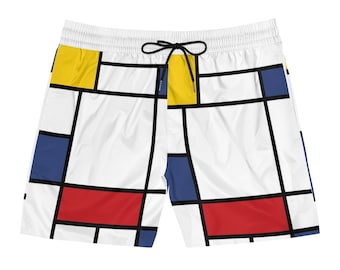 Mondrian Men shorts inspired - Art aesthetic Men Mid Length Swim Shorts - Mondrian composition Beach bottoms - Beach short Sport Man