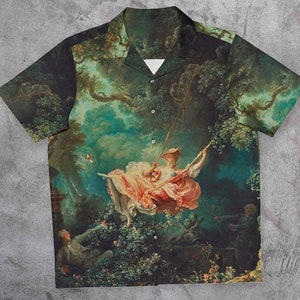 Fragonard short sleeve shirt - The Swing Collared button down art shirt Men - Hawaiian Shirt- Roccoco art shirt aesthetic- Hipster shirt