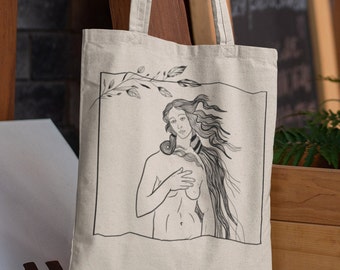 Botticelli One line Abstract art Tote Bag - Minimal Art aesthetic tumblr tote bag Birth of Venus