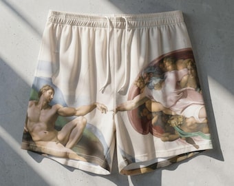 Michelangelo Creation of Adam Art Swim Shorts - Quick Dry Aesthetic Beach Trunks - Museumcore Summer Wear
