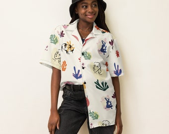Camicia a maniche corte con colletto button down ispirata a Matisse - Camicia hawaiana - Camicia da uomo - Camicia da donna estetica Art noveau