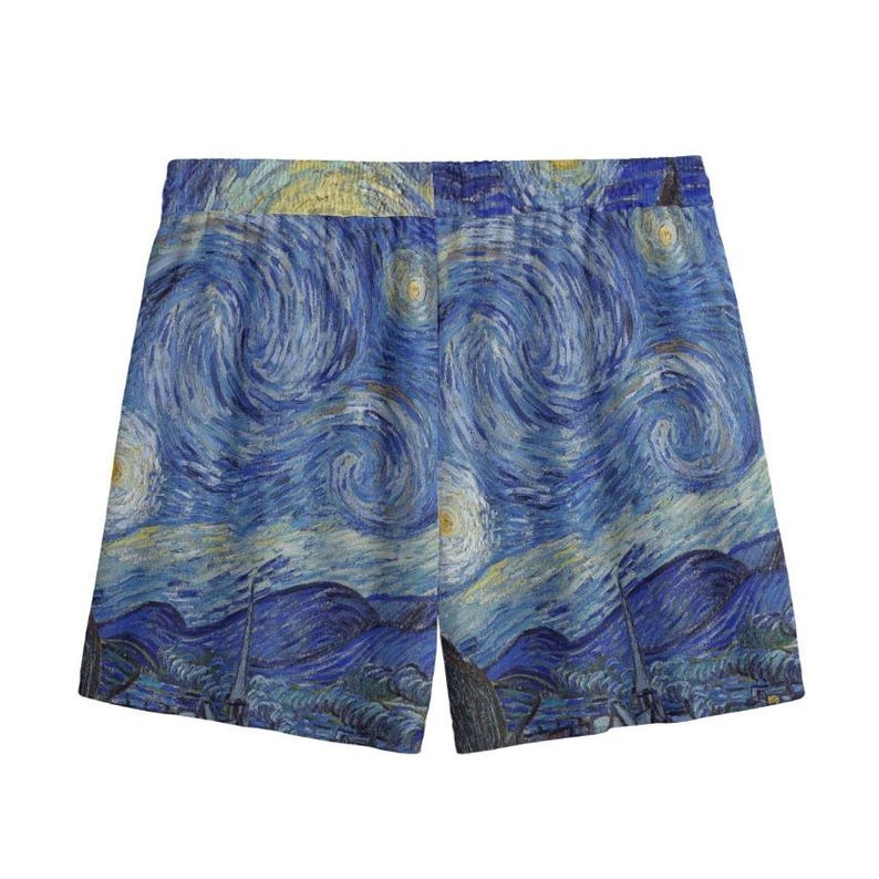 Van Gogh Starry Night Art Swim Shorts - Quick Dry Aesthetic Beach Trunks - Museumcore Summer Wear image 2