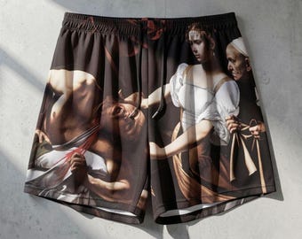 Caravaggio Judith Beheading Holofernes Art Swim Shorts - Quick Dry Aesthetic Beach Trunks - Museumcore Summer Wear