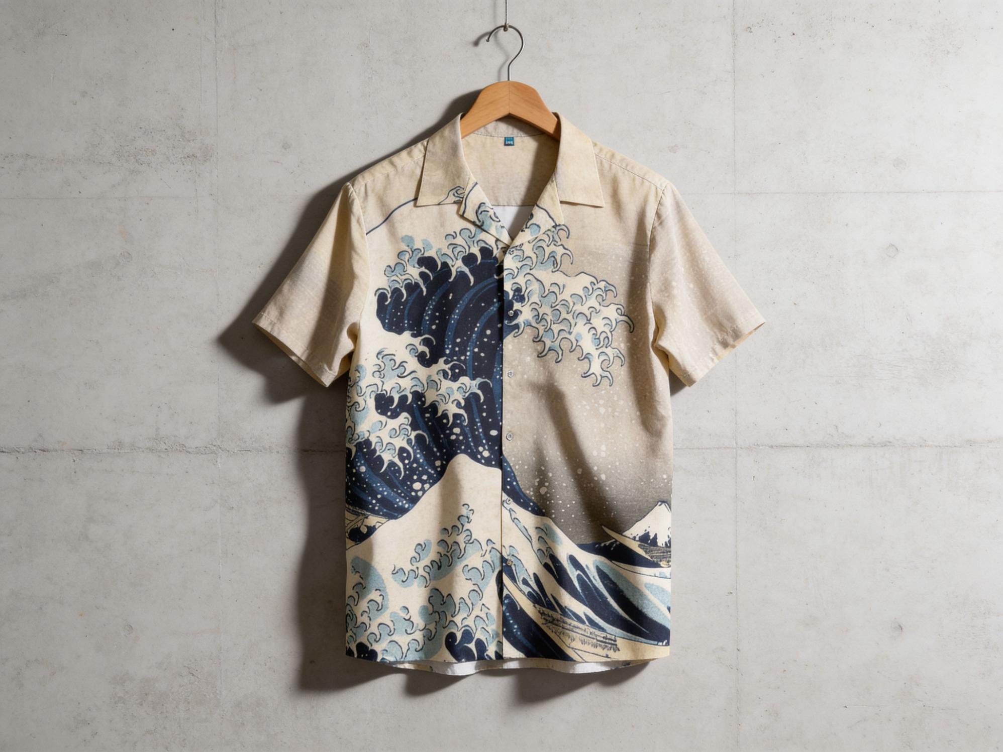 Hokusai Short Sleeve Shirt - the Great Wave off Kanagawa- Collared