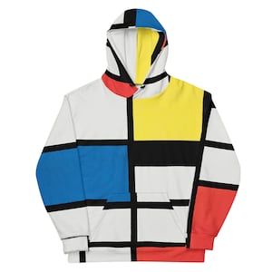 Tribute to Mondrian Moletom com capuz de arte estética completa - Composição inspirada em Mondrian Moletom unissex de grandes dimensões