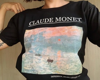 Camicia ispirata a Claude Monet - Camicia Soleil Levant Aesthetic Art %100 Cotone di alta qualità Tributo a Monet