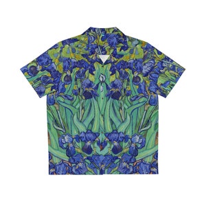 Van Gogh short sleeve shirt - Collared button down art shirt Men - Hawaiian Shirt- Irises art shirt aesthetic- Hipster shirt