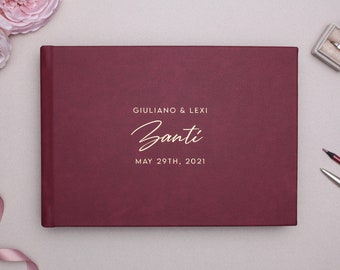 Personalized Wedding Guest Book for Instant Photos and Wishes. Burgundy Wedding Photo Album. Horizontal