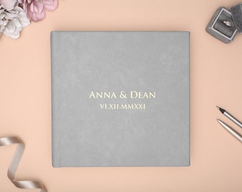 Horizontal Personalized Wedding Guest Book with Pockets for Instant Photos and Wishes Polaroid Photo Album Anthracite Instax