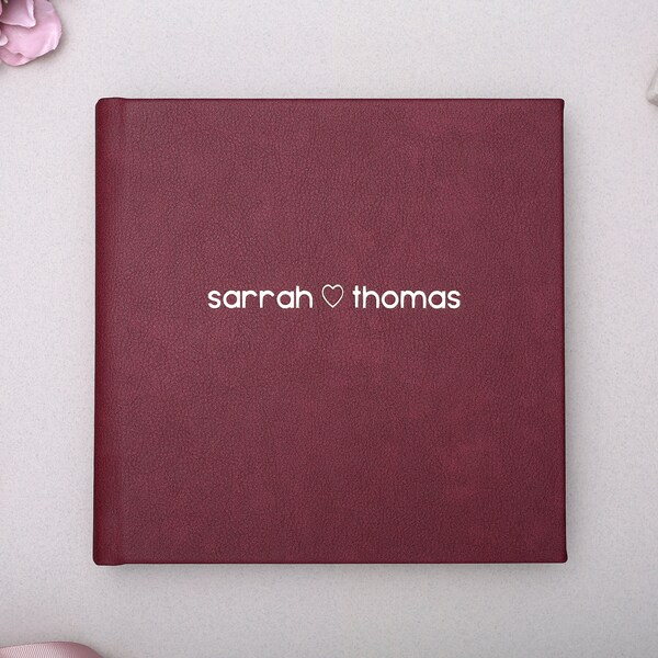 Personalized Wedding Guest Book with Photo Pockets. Burgundy Instax Photo Album. Square Mini Guest Book