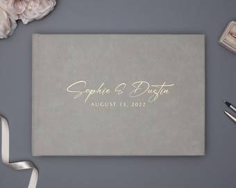 Personalized Wedding Guest Book for Instax Photos and Wishes. Light Grey Wedding Keepsake Album. Horizontal