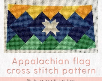 Appalachian flag cross stitch pattern | barn quilt inspired chart for counted cross stitch